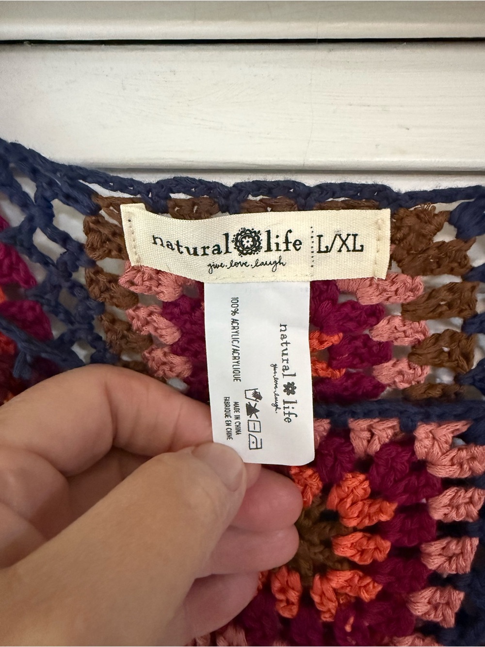 NATURAL LIFE Crochet Tank Top in Navy, Pink, Rust & Brown crop L/XL - Picture 2 of 5